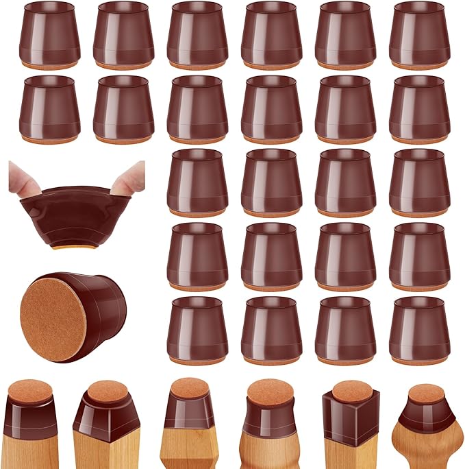 36Pcs Brown Silicone Chair Leg Floor Protectors,Floor Protectors for Chairs,Rubber Chair Leg Protectors for Hardwood Floors,Chair Leg Caps Chair Leg Covers for Wooden Floors(Brown, Small) by Joeyrras