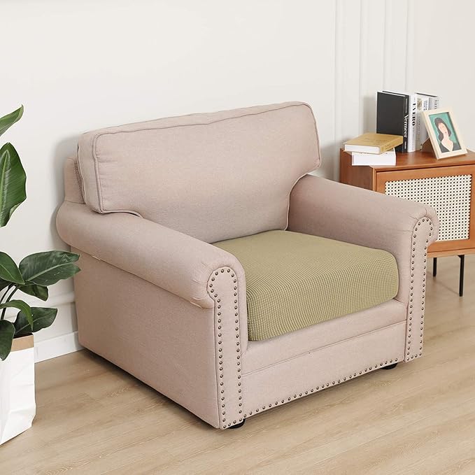 Easy-Going Stretch Cushion Cover Sofa Cushion Furniture Protector Sofa Seat Sofa slipcover Sofa Cover Soft Flexibility with Elastic Bottom(Chair Cushion,Beige) - Image 2