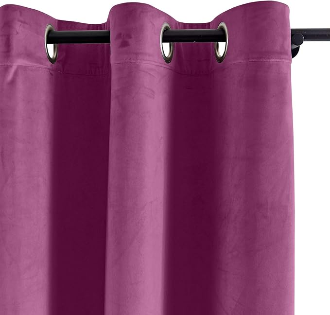 ChadMade Blackout Lined Premium Velvet Curtain Purple 84Wx72L Inch (1 Panel), Eyelet Grommet for Livingroom Bedroom Theater Studio, Leon Collection - Image 2