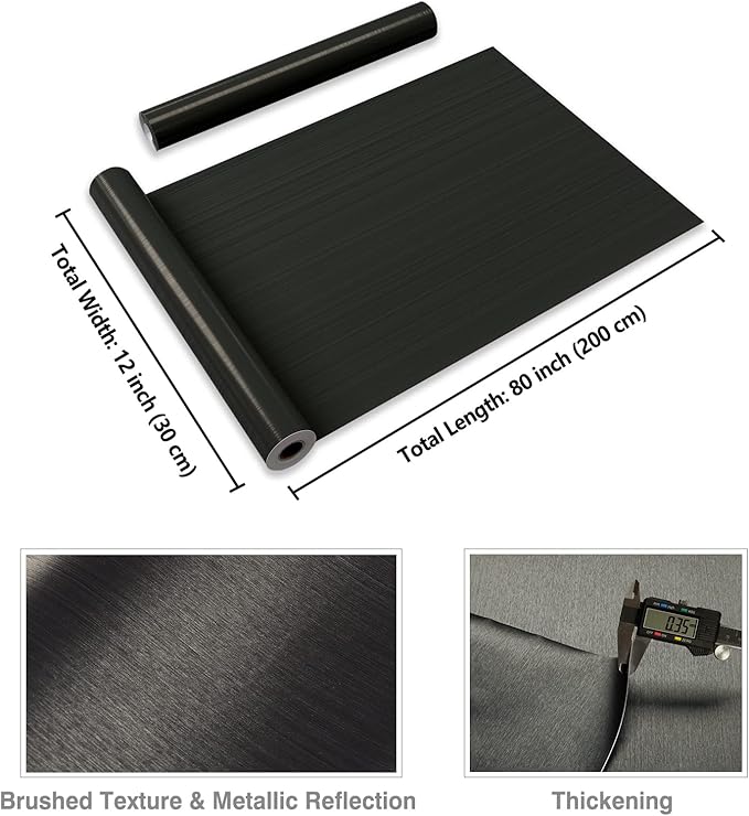 CRE8TIVE Thick Bronze Black Stainless Steel Contact Paper Peel and Stick 12"x80" Brushed Metallic Wallpaper Removable Heat Resistant Vinyl Roll for Kitchen Appliances Refrigerator Microwave Oven - Image 9
