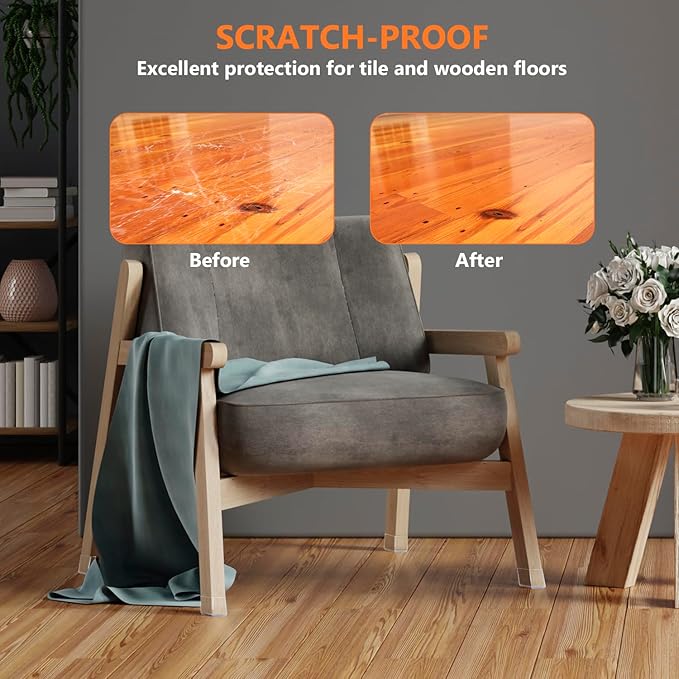 36pcs Square Chair Leg Floor Protectors, Felt Furniture Pads for Hardwood Floors, Silicone Chair Leg Covers to Protect Wood Tile Floors, Floor Protectors for Chairs, Not Fall Off, Clear, X-Small - Image 5