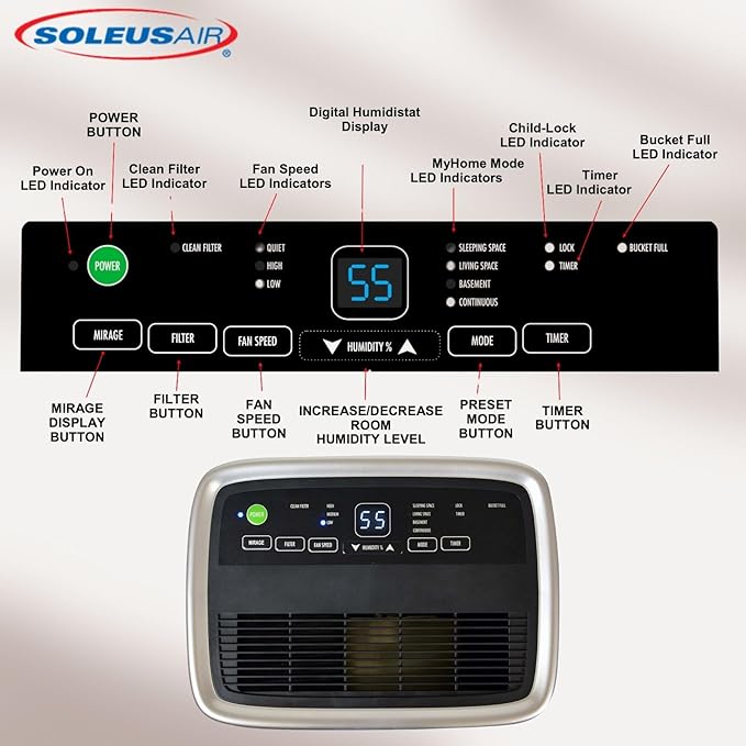 Soleus Air 35 Pint Dehumidifier, Energy Star Rated 2,500 Sq Ft, with Mirage Display and Tri-Pat Safety Technology - Image 9