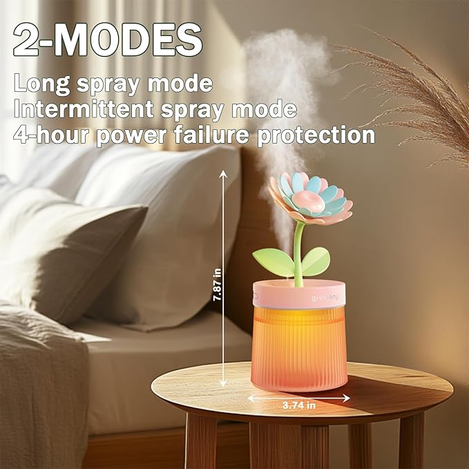 Cute Mini Humidifier 320mL Cool Mist Humidifie mute with 2 Mist Modes,for Home/Nursery/Office,Portable Mini Air Moisturizer,rechargeable mini humidifier(Sunflower Purple) - Image 4