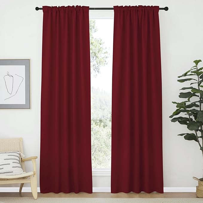 NICETOWN Blackout Curtain Panels Window Draperies - (Burgundy Red Color) 34-Inch Wide x72-Inch Long, 2 Pieces, Home Decoration Light & Noise Reducing Window Covering Room Darkening Drapes for Bedroom - Image 2