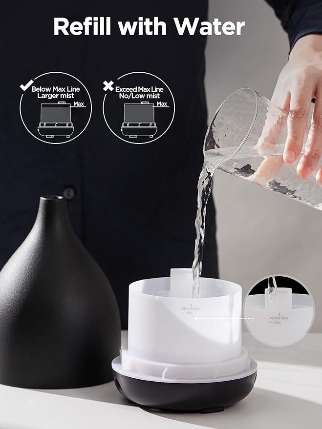 InnoGear Oil Diffuser, 300ML Ceramic Diffuser for Essential Oils Handcrafted Aromatherapy Diffuser Ultrasonic Cool Mist Humidifier with 4 Timers Waterless Auto Off for Room Office, Black - Image 7