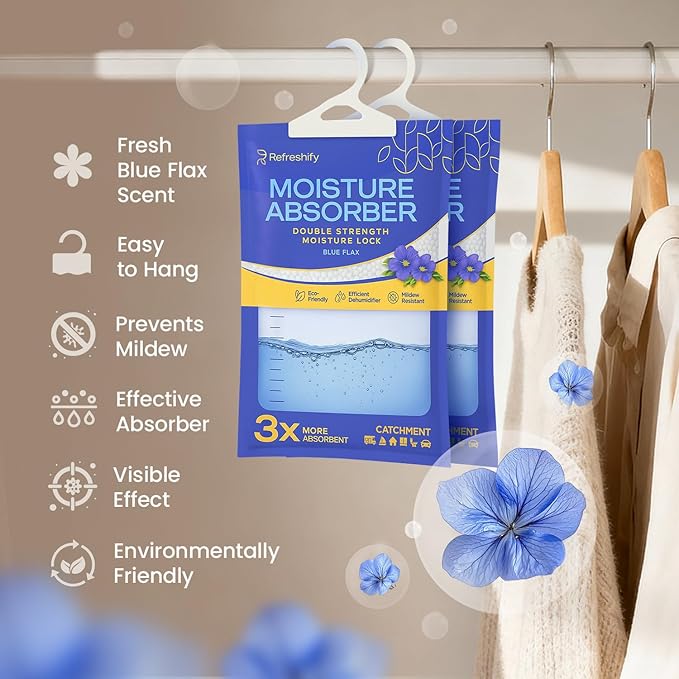 Moisture Absorbers and Humidity Absorber Bags for Closet - 10 Pack High-Efficiency Moisture Absorber and Humidity Packs for Home, Moisture Bags and Dehumidifier Bags for Car Blue Flax, 10 Pack - Image 2