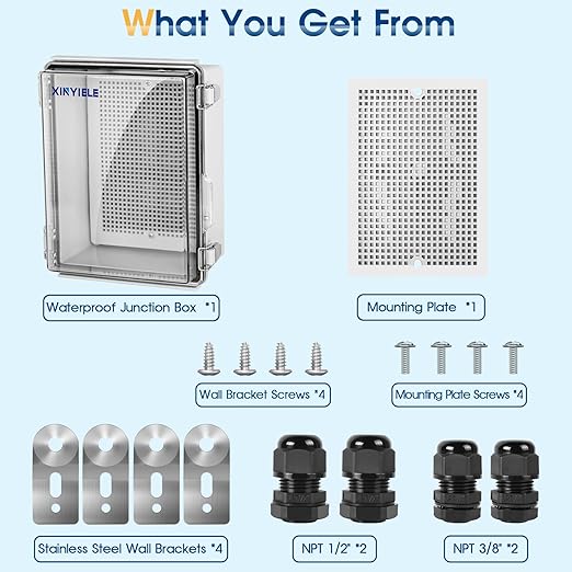 Waterproof Outdoor Project ABS Plastic Junction Box IP67 Weatherproof Dustproof Enclosure with Hinged Cover, Mounting Plate,Wall Brackets for Power Project (Clear,8.7"X6.7"X4.5") - Image 7