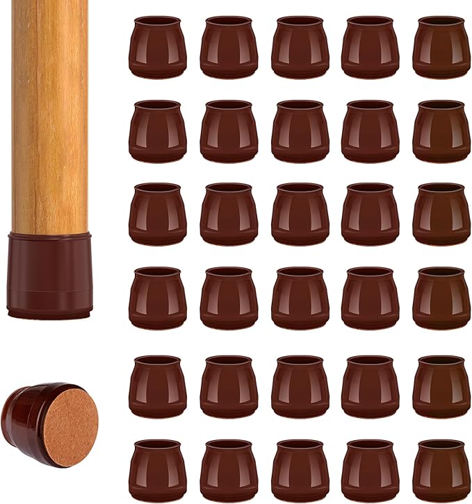 36pcs Round Chair Leg Floor Protectors, Felt Pads Chair Leg Protectors for Hardwood Floors, Silicone Furniture Feet Cups Covers Felt Pads, Prevents Scratches & Reduce Noise, Brown, Small by BAIPOK