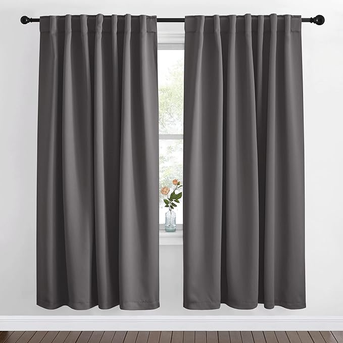 NICETOWN Blackout Curtain Panels Window Draperies - (Grey Color) 62x72 inch, 2 Pieces, Insulating Room Darkening Blackout Drapes for Bedroom, Privacy Doorway Curtain for Door by NICETOWN
