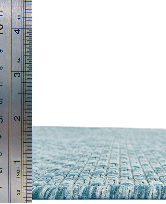 Unique Loom Collection Casual Transitional Solid Heathered Indoor/Outdoor Flatweave Area Rug (2' x 3' 1" Rectangle, Aquamarine/Ivory) - Image 8