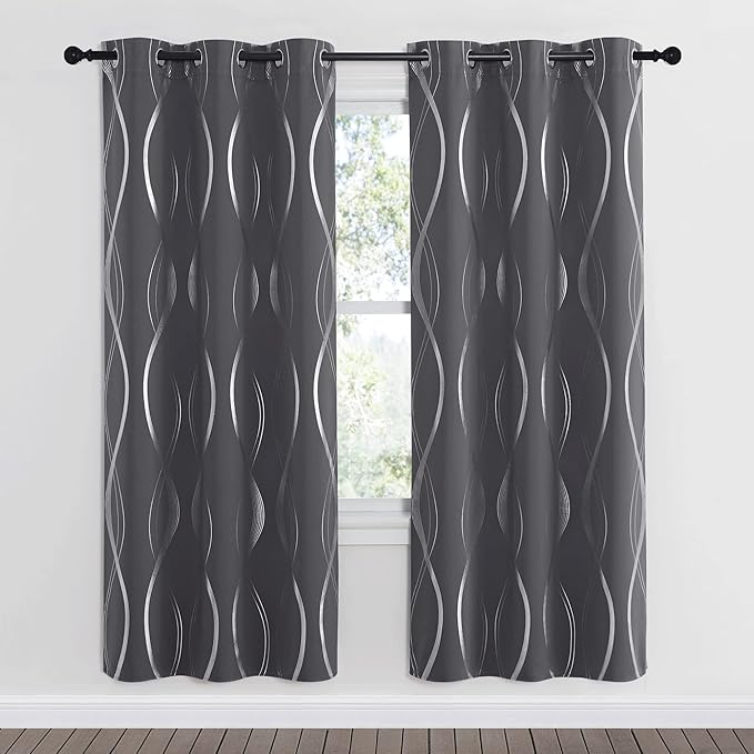 NICETOWN Blackout Curtains Panels for Bedroom, 2 Panels, 34 x 72 Inch, Gray, Microfiber Noise Reducing Thermal Insulated Wave Line Foil Print Design Blackout Curtains for Patio Sliding Glass Door - Image 2