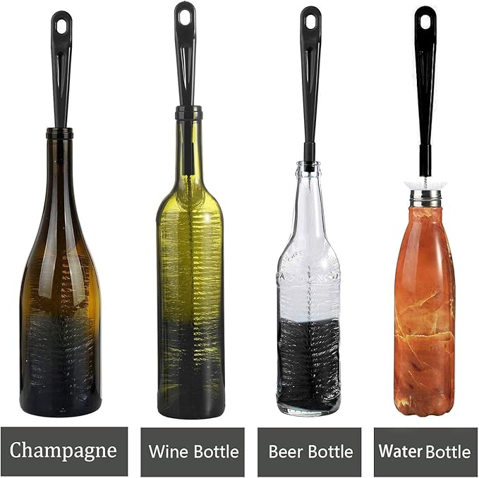 ALINK 16 inch Extra Long Black Bottle Cleaning Brush Cleaner for Washing Narrow Neck Beer/Wine/Thermos, Sport Well/Brewing Bottles/Hummingbird Feeder - Image 3