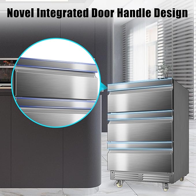 24 Inch Upgraded Three-Drawer Beverage Fridge, Weather Proof Outdoor Stainless Steel Beverage Refrigerator, Under Counter Built-in Beverage Cooler for Home & Commercial Use - Image 6