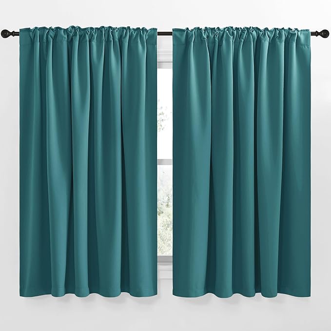 NICETOWN Living Room Blackout Draperies - (Sea Teal Color) W70 x L63, 2 Pieces, Room Darkening Window Blackout Drape Panels - Image 2