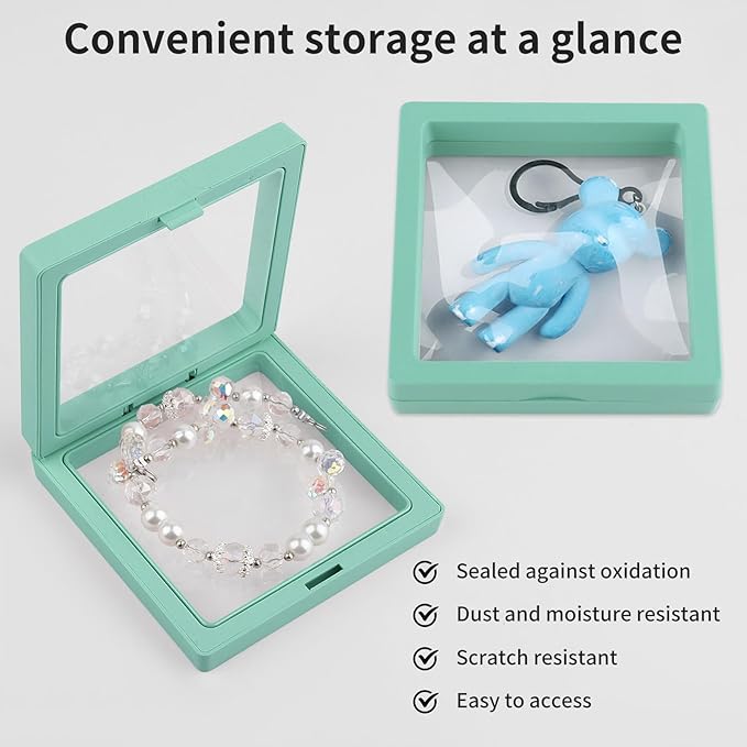 20 Pcs 3D Floating Display Case 3.5x3.5x0.8inch, Challenge Coin Display,Transparent PE Jewelry Storage Box,Floating Display Holder Stands for Antique Challenge Coins Medallion Stamps(Blue Green White) - Image 5