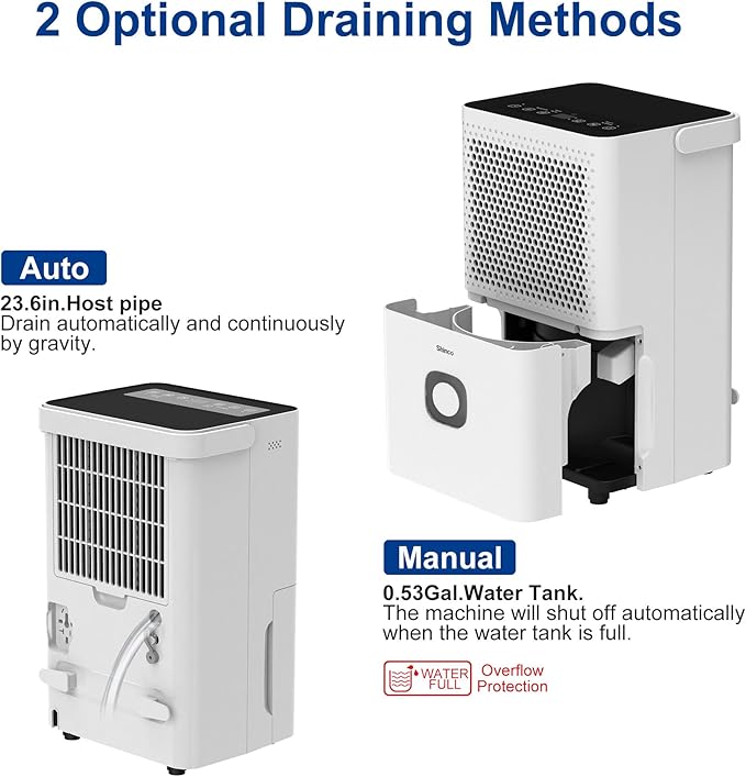 Shinco 30 Pints Dehumidifier for Home and Basements, 1500 Sq.Ft Dehumidifiers with Drain Hose, Auto or Manual Drainage, Auto Defrost, Quietly Remove Moisture, Activated Carbon Filter, 24HR Timer - Image 5