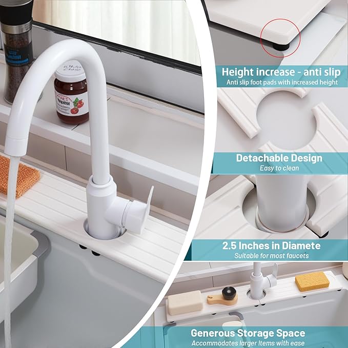 Fast Drying Stone Faucet Mat for Kitchen Sink with Raised Feet, Water Absorbent Diatomite Stone Sink Tray, Faucet Sink Splash Guard, Prevents Moisture Buildup, Durable Protector for Bathroom Counter - Image 4