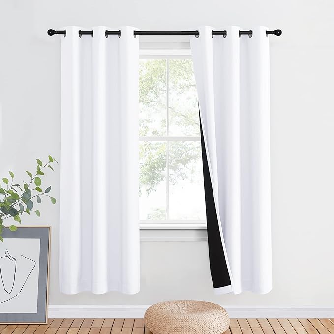 NICETOWN 100% Blackout Cold Blocking Window Curtain Panel, Full Light Blocking Drape with Black Liner for Nursery, 72-inch Drop Thermal Insulated Drapery (White, 1 Piece, 42-inch Wide Per Panel) by NICETOWN