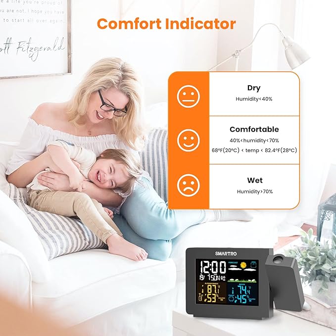 SMARTRO SC91 Projection Alarm Clock for Bedrooms with Weather Station, Wireless Indoor Outdoor Thermometer, Temperature Humidity Monitor Gauge Hygrometer - Image 5