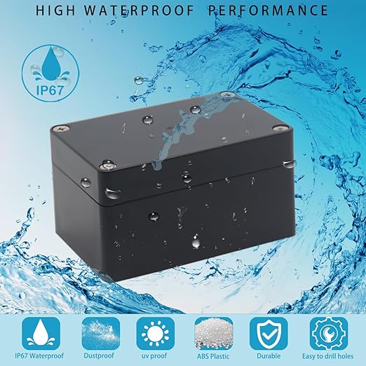 Watertight Junction Box, IP67 Waterproof Project Box Durable ABS Plastic Electronic Enclosure Case for DIY Electrical Project Black 3.94" x 2.68" x 1.97"(100 x 68 x 50 mm) 2Pcs - Image 7