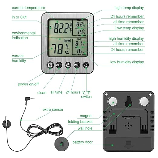 2 Pack zz20 Digital Fridge Thermometer with Extra Sensor, Hygrometer - Max/Min Temp & Humidity, Black - Image 5