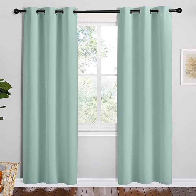 NICETOWN Aqua Blue Room Darkening Curtains for Kitchen, Set of 2, 42 inches Wide by 78 inches Long, Window Treatment Thermal Insulated Solid Grommet Room Darkening Curtains/Drapes for Bedroom by NICETOWN
