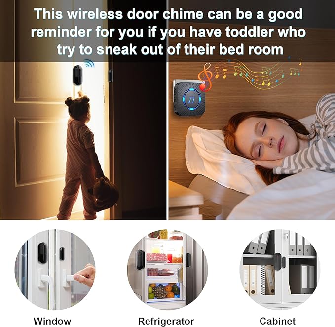 SanJie Door Sensor Chime When Door Opens, Door Entry Chime for Business/Home/Office/Store,500 FT Range,26 Chimes 5 Adjustable Volume Door Ringer Alert 2 Sensors + 1 Receivers - Image 3