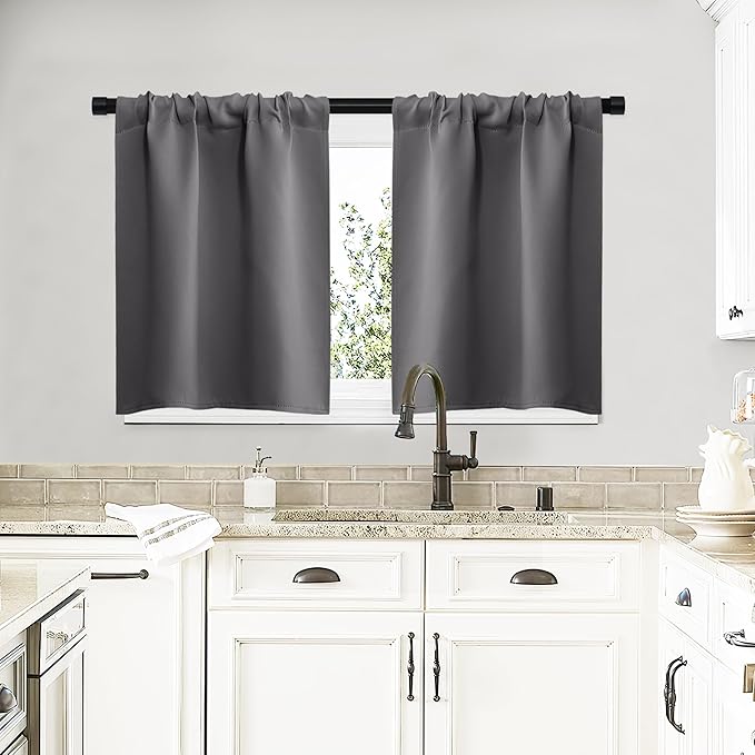 NICETOWN Short Curtains, Grey Window Curtains for Bedroom, Home Decoration Thermal Insulated Rod Pocket Blackout Blinds & Drapes for Small Windows (Gray, 2 Panels, W29 x L20 -Inch) by NICETOWN