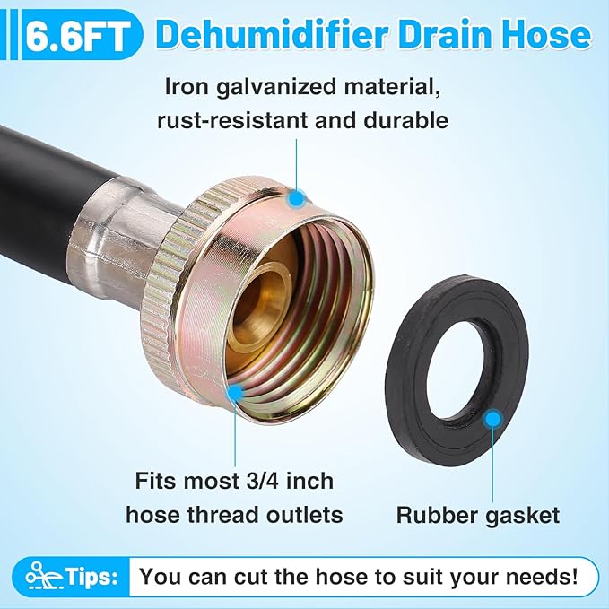 Leakproof Dehumidifier Drain Hose 3/4" FHT - 6.6 FT Thickened Dehumidifier Hose with Rustproof Durable Connector, No Kink and Easily Coilable, Fits for Most of Dehumidifiers - Image 4