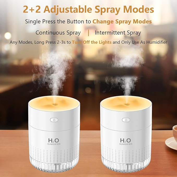 Portable Small Humidifier For Bedroom With Night Light Cool Mist Indoor Mini Small Air Humidifiers For Plants Travel Room Car Desk Office Home Humificador With Usb 2 Spray Mode Super Quiet - Image 6