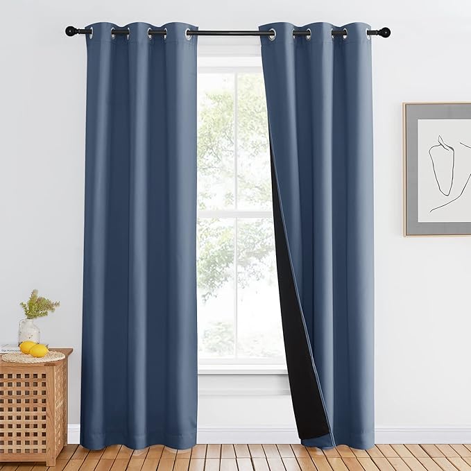 NICETOWN Complete 100% Blackout Curtain Set, Thermal Insulated & Energy Efficiency Window Draperies for Guest Room, Full Shading Panel for Shift Worker and Light Sleepers, Stone Blue, 42W x 84L, 1 PC by NICETOWN