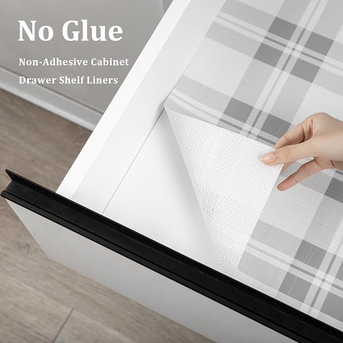 Drawer Shelf Liner for Kitchen Cabinets, Non Adhesive Slip Resistant Shelf Paper Easy to Clean, Strong Grip Thickened Waterproof Washable Mats for Pantry Shelves Cupboard Dresser(Grey, 12 in x 10 FT) - Image 3