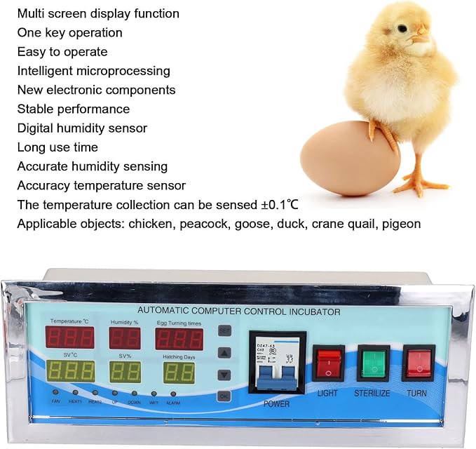 XM-18G Egg Incubator Controller Intelligent Six-Screen Six-Display Temperature Humidity Full Automatic Control for Chicken Goose Duck(0-99℃ 0-99% Rh)(110V) - Image 4