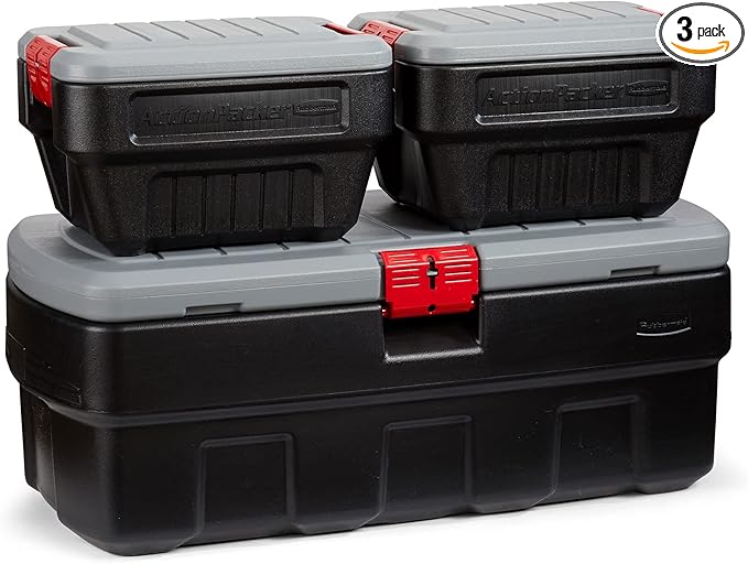 Rubbermaid ActionPacker️ 48 Gal with 8 Gal Containers Nested, Lockable Storage Bins, Industrial, Rugged Storage Container Bundle with Lids by Rubbermaid