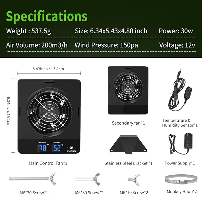 4-Inch Grow Tent Inline Duct Fan, Smart Temperature & Humidity Control, Automatic Ventilation System, for Grow Tents, Mushroom Rooms, Greenhouses (2-Pack) - Image 5