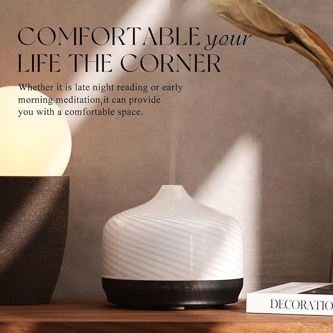 Porseme 500ml Glass Essential Oil Diffuser Aromatherapy Ultrasonic Cool Mist Humidifier 15-21 Running Hours Waterless Auto-Off Air Diffusers for Sleeping Yoga Office Working Spa and Rest (Pure White) - Image 7