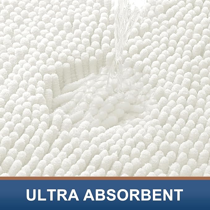 Smiry Luxury Chenille Bathroom Rugs 59x35, Extra Soft and Absorbent Shaggy Bath Mat, Machine Washable, Non-Slip Plush Carpet Runner for Tub, Shower, and Floor, Home Decor Accessories, Ivory - Image 4