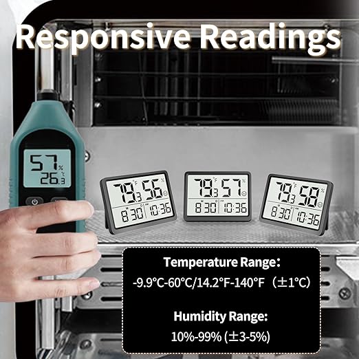 DOOMAY Room Thermometer Indoor - Hygrometer Temperature and Humidity Monitor with High Accuracy Sensor LCD Display Large Display Date Clock for Kitchen Baby Room Office (Black) - Image 6