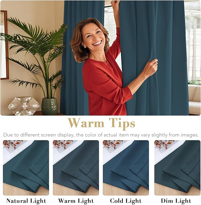 H.VERSAILTEX Blackout Curtains Thermal Insulated Window Treatment Panels Room Darkening Blackout Drapes for Living Room Back Tab/Rod Pocket Bedroom Draperies, 52 x 96 Inch, Dark Teal, 2 Panels - Image 6
