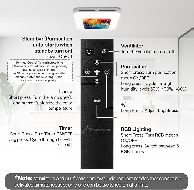 Bathroom Exhaust Fan with Light Humidity Sensor, Bathroom Fan with Humidity Sensor, 230 CFM 1.0 Sone Exhaust Fan, Venlitation Fan with 3CCT LED Light 7 LED Color, Remote Control Easy Install - Image 5