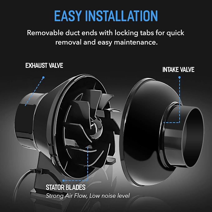 iPower 4 Inch 195 CFM Inline Duct Ventilation Fan Air Circulation Vent Blower for Grow Tent, 4", Black - Image 4