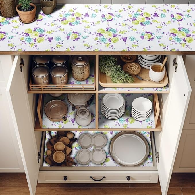18" W x 96" L Floral Drawer and Shelf Liner for Cabinets, Non-Adhesive Strong Grip Non-Slip Flower Shelf Cabinet Kitchen Shelf Liners for Kitchen Cabinets - Image 2