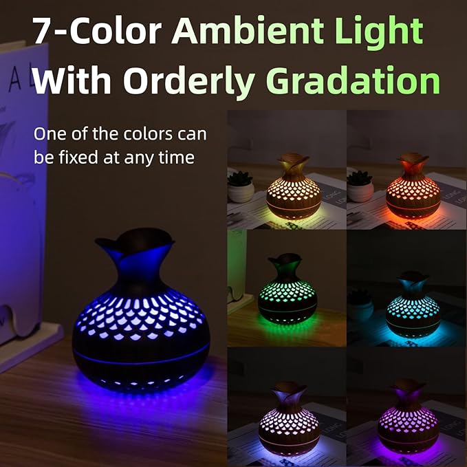 Colorful Cool Mini Humidifier, Flower Shape USB Personal Desktop Humidifier for Car, Office Room, Bedroom,etc. 2 Mist Modes, 7 colors,Super Quiet (Darkwood) - Image 5