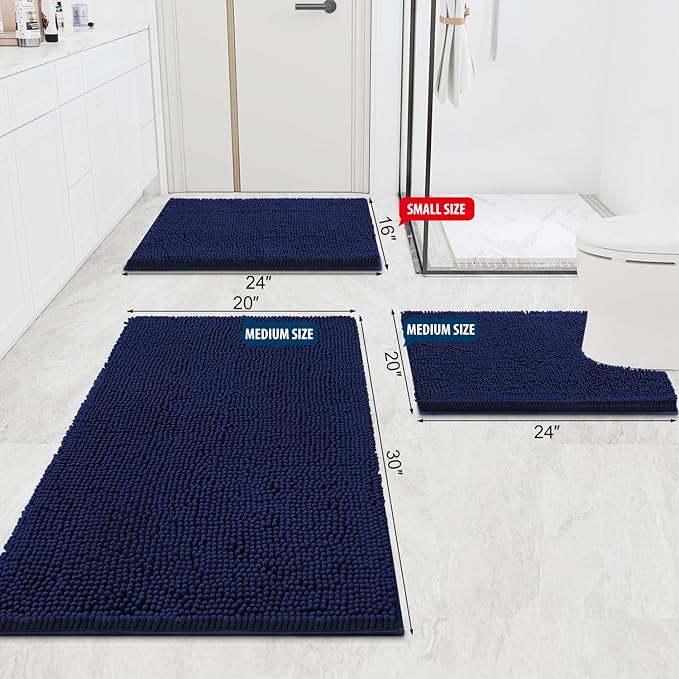 Smiry Luxury Chenille Bathroom Rugs 47x20, Extra Soft and Absorbent Shaggy Bath Mat, Machine Washable, Non-Slip Plush Carpet Runner for Tub, Shower, and Floor, Home Decor Accessories, Navy Blue - Image 2