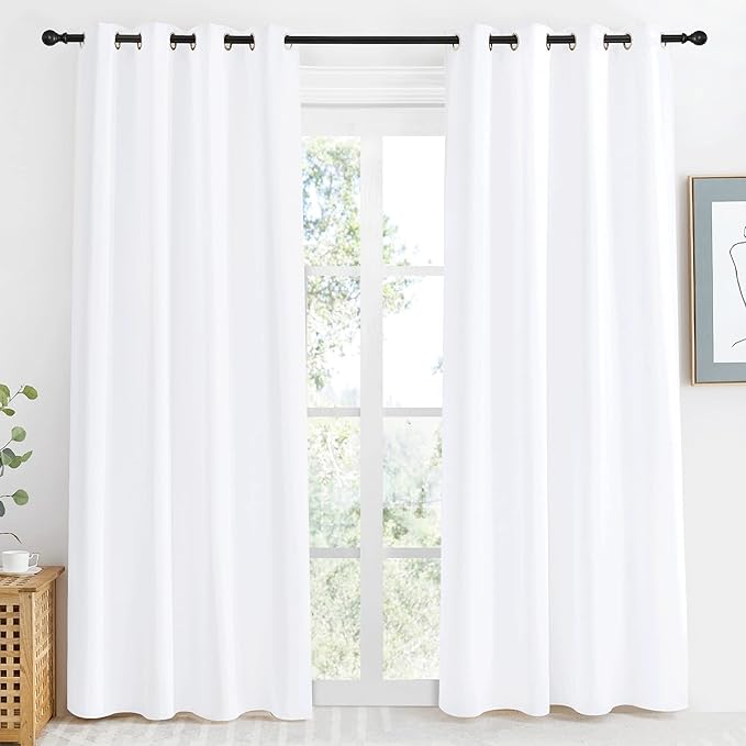 NICETOWN Room Darkening Window Treatment Curtain, Pure White, Single Panel, 55 by 86, Energy Smart Thermal Insulated Block Out Sunlight Shade & Blind for Bedroom with Grommet Ring Top by NICETOWN