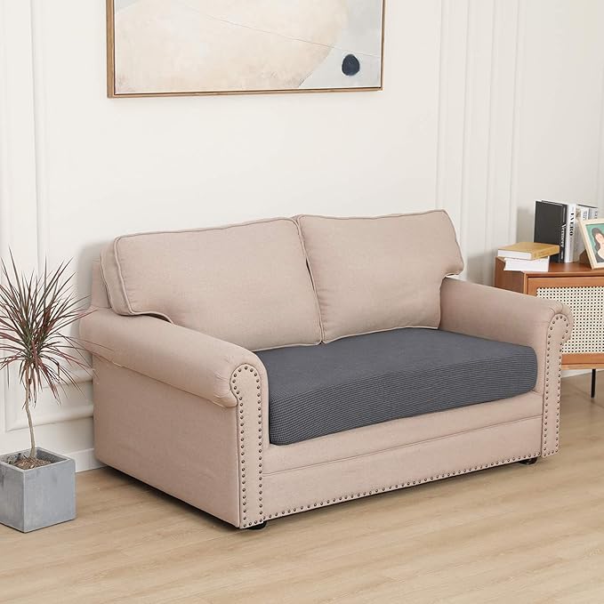 Easy-Going Stretch Loveseat Cushion Cover Sofa Cushion Furniture Protector Sofa Seat Sofa Slipcover Sofa Cover Soft Flexibility with Elastic Bottom(Loveseat Cushion, Grey) - Image 2