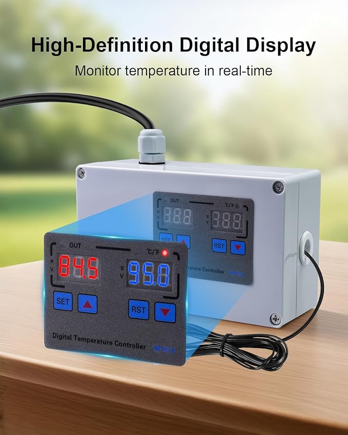1100W Digital Temperature Controller, 110V 10A Thermostat Switch with Waterproof NTC 10K Sensor Probe, for Refrigerator Freezer Aquarium Heaters or Cooling Devices - Image 3