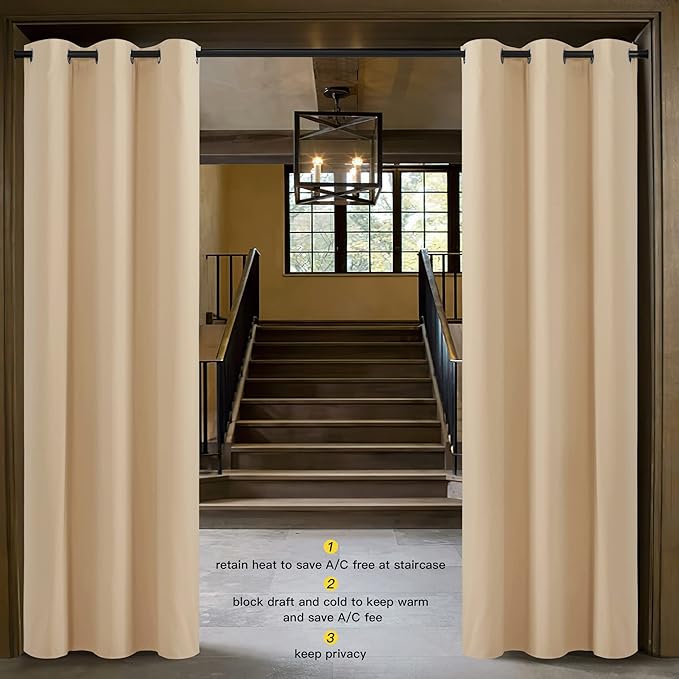 NICETOWN Door Screen Cover for Air Conditioner Room, Insulated Faux Accordion Door, Privacy Draft Keep Heat Out Bedroom Kitchen Drape for Doorway (Biscotti Beige, 1 Panel, 5ft Wide x 11ft Long) - Image 2