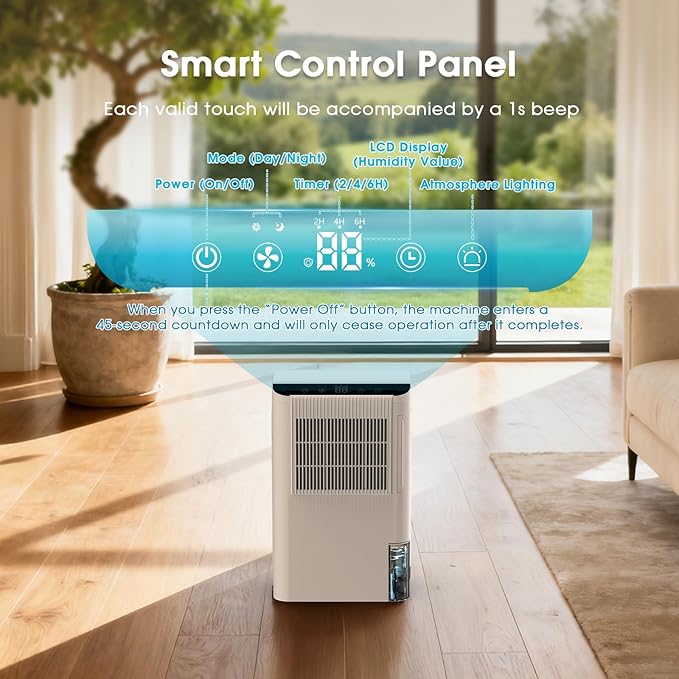 Dehumidifiers for Home, 2000 Sq.Ft Small Dehumidifier with 3.3ft Drain Hose, 2.5L Tank, Timer Sleep Mode, Portable Dehumidifier for Basement, Bedroom, Bathroom (Beige) - Image 4