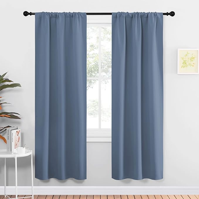 NICETOWN Blackout Curtains for Living Curtains, Home Decoration Solid Thermal Insulated Draperies & Drapes, Blackout Window Curtains for Kitchen (Stone Blue, 2 Panels, 34 in x 72 in (W x L)) by NICETOWN